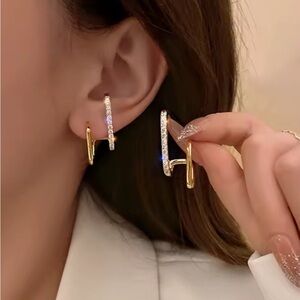 Anthropologie Double Vision Ear Earrings Uncommon James Gold CZ D05